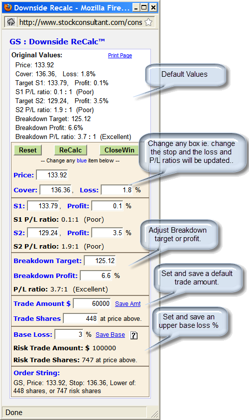 Downside ReCalc tool sample screenshot